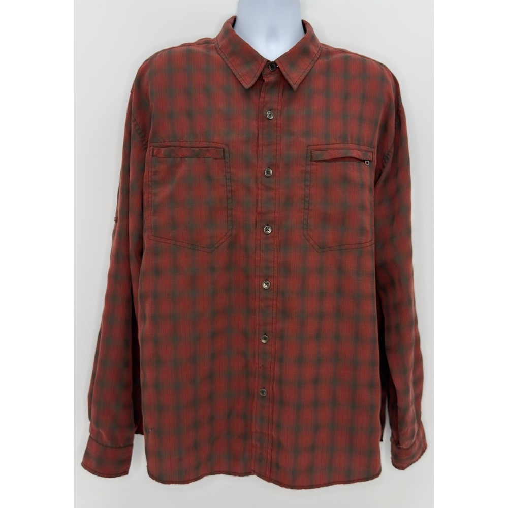 Royal Robbins Mens XXL Modal Plaid Shirt Red Hiking Travel Long Sleeve ROYT-524